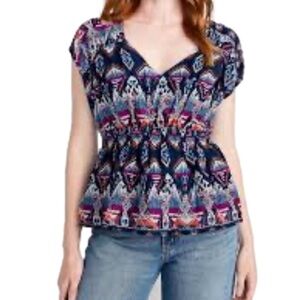 Old Navy Aztec Waist Defined Printed Dolman Sleeve Top Large Blue NWT